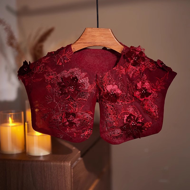 Embroidery Pashmina - Kadın Moda Nakış Şarap Kırmızı Dantel
