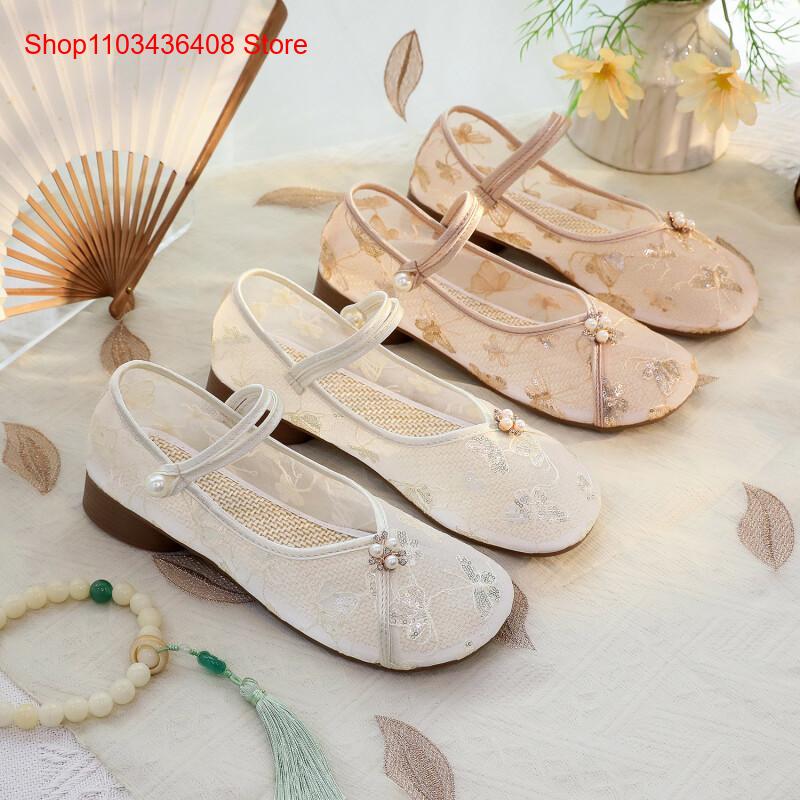 Embroidery Shoes - Yeni Fileli Düşük Topuklu Ayakkabılar, Çin