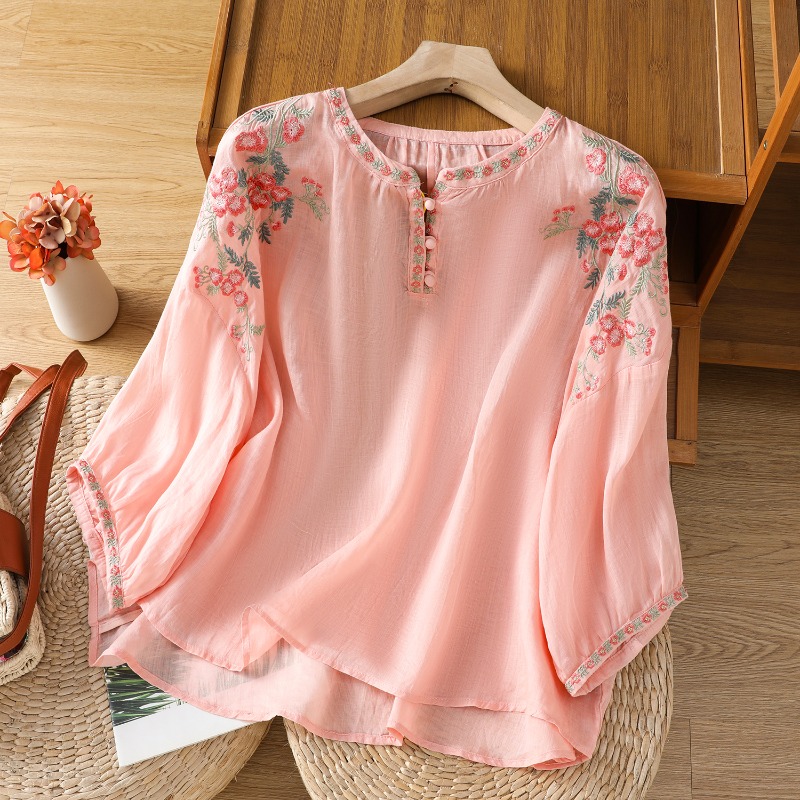 Embroidery Uniforms - Çin Tarzı kadın Giyim Bluzlar Vintage