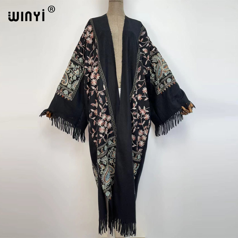 Embroidery Pashmina - WINYI Kışlık Kadın Püsküllü Paşmina Nakışlı