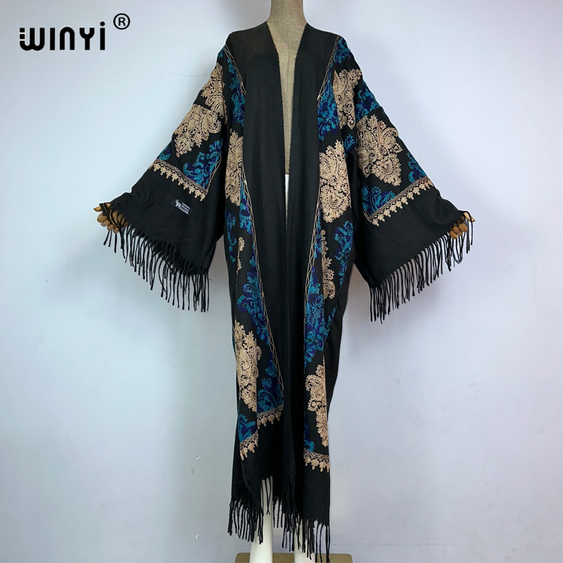 Embroidery Pashmina - WINYI Kışlık Kadın Püsküllü Paşmina Nakışlı