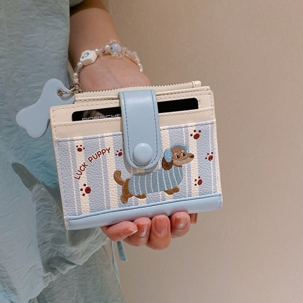 Embroidery Wallet - Kore Tarzı Dachshund Nakış Kısa Cüzdan