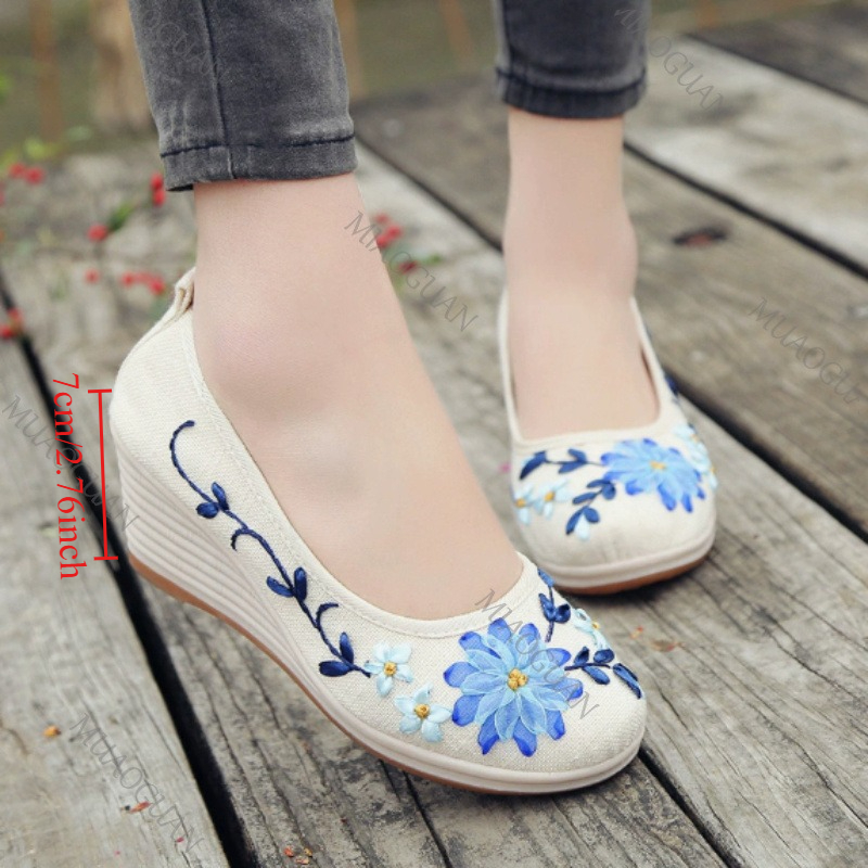 Embroidery Shoes - İşlemeli Kadın Konforlu Platform Topuklu Ayakkabılar