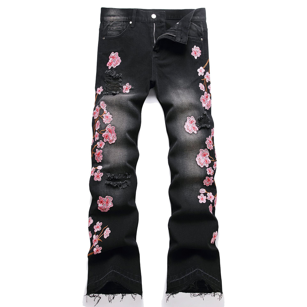 Embroidery Jeans Sakura - Erkekler Sakura Nakış Denim Kot Streetweed