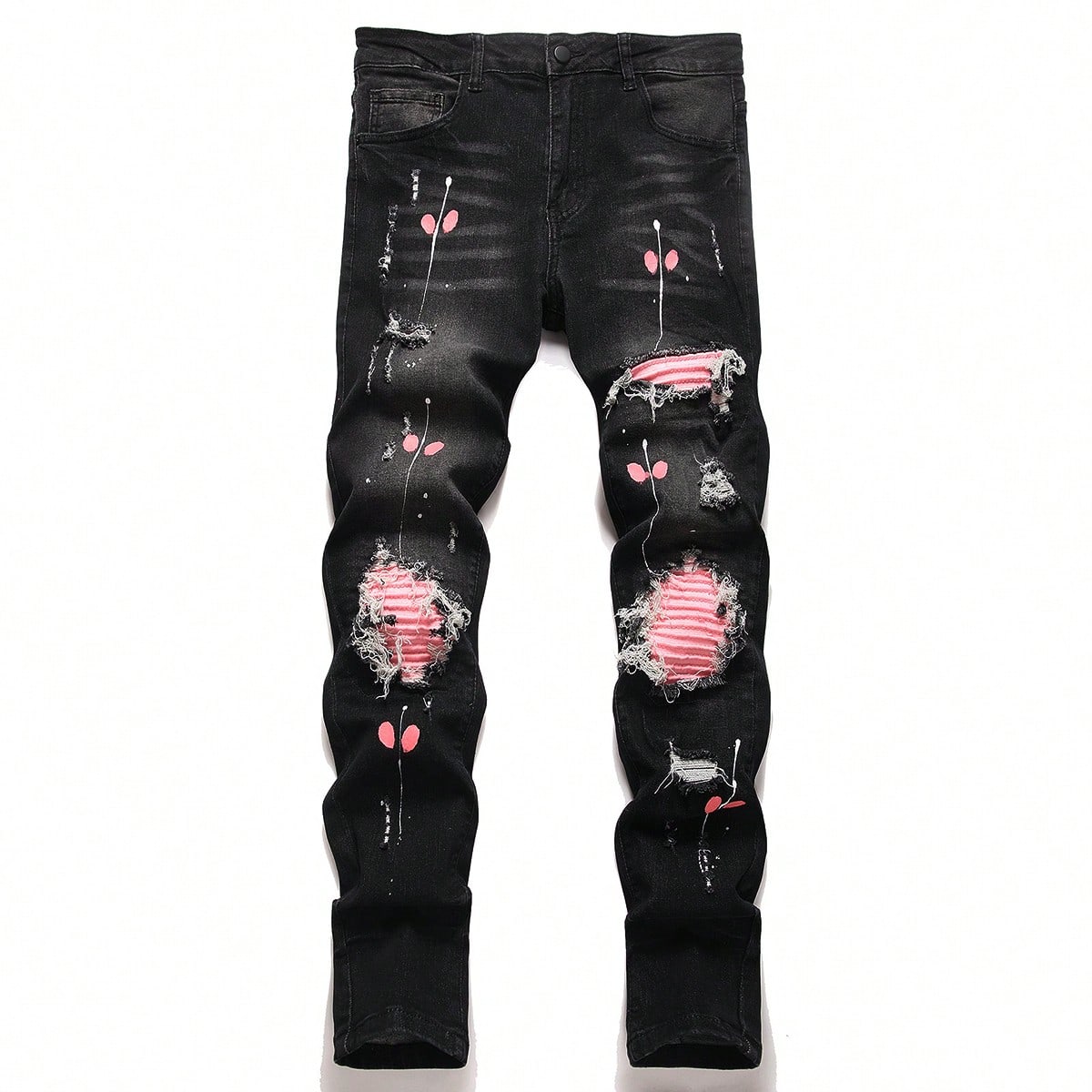 Embroidery On Jeans - Yüksek Esnekliğe Sahip Erkek Yırtık Kot