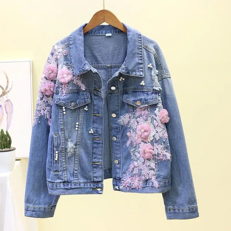 Embroidery Jeans Sakura - 2022 Yeni Nakış Denim Kısa Ceket