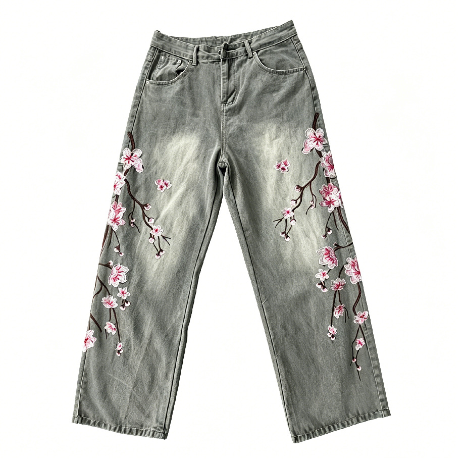Gençler için Yüksek Bel Bol Pa - Embroidery Jeans Sakura incelemesi ve fiyatı