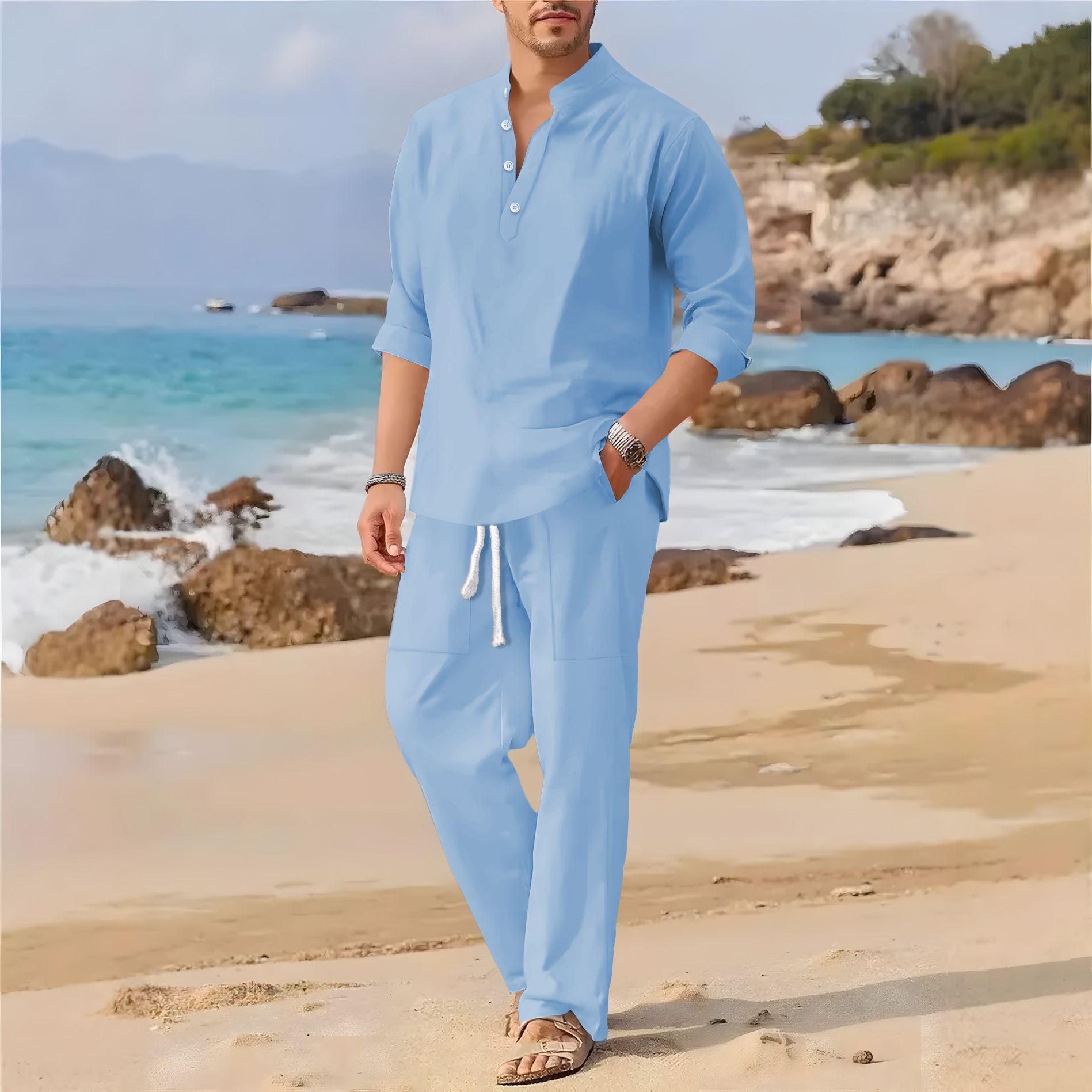 Erkek retro pamuklu ve keten d - Linen Fabric Natural incelemesi ve fiyatı