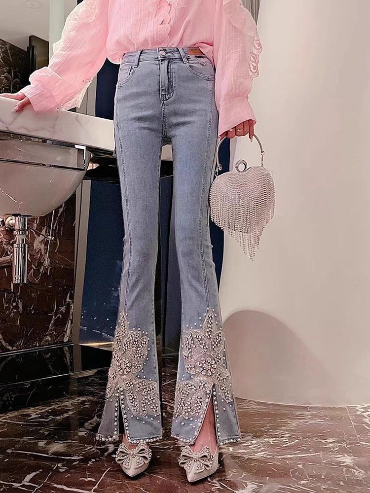 Kadınlar Yüksek Bel Kot Çiçek  - Embroidery Jeans Sakura incelemesi ve fiyatı